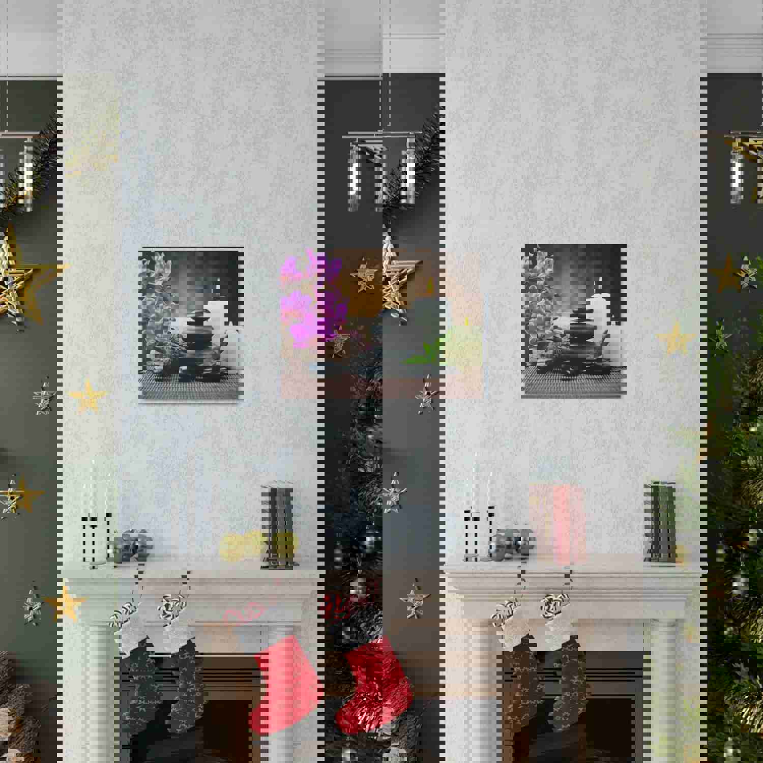 Stones and Bamboo Forest Floral Nature Photography Canvas Wall Art for Home Decor