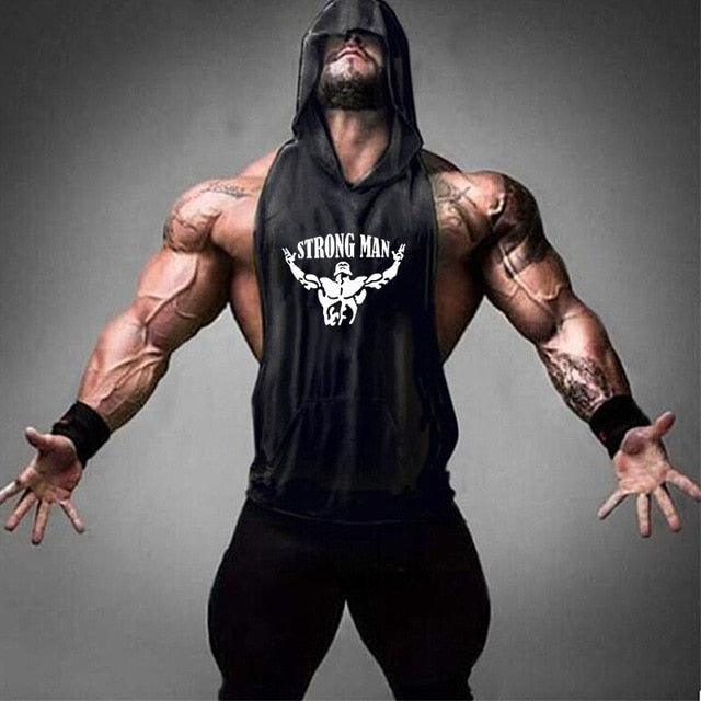 KT-SHIELD Men's Cotton Hooded Tank Top for Gym and Workout