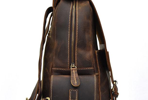 Premium Leather Men's Travel Backpack - Large Coffee Backpack with 13-inch Laptop Compartment