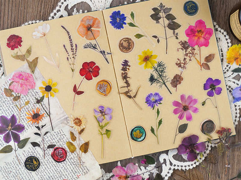 Knaid Pressed Flower Themed Stickers Set (320 Pieces) - Floral Botanical Journaling Stickers for Scrapbooking