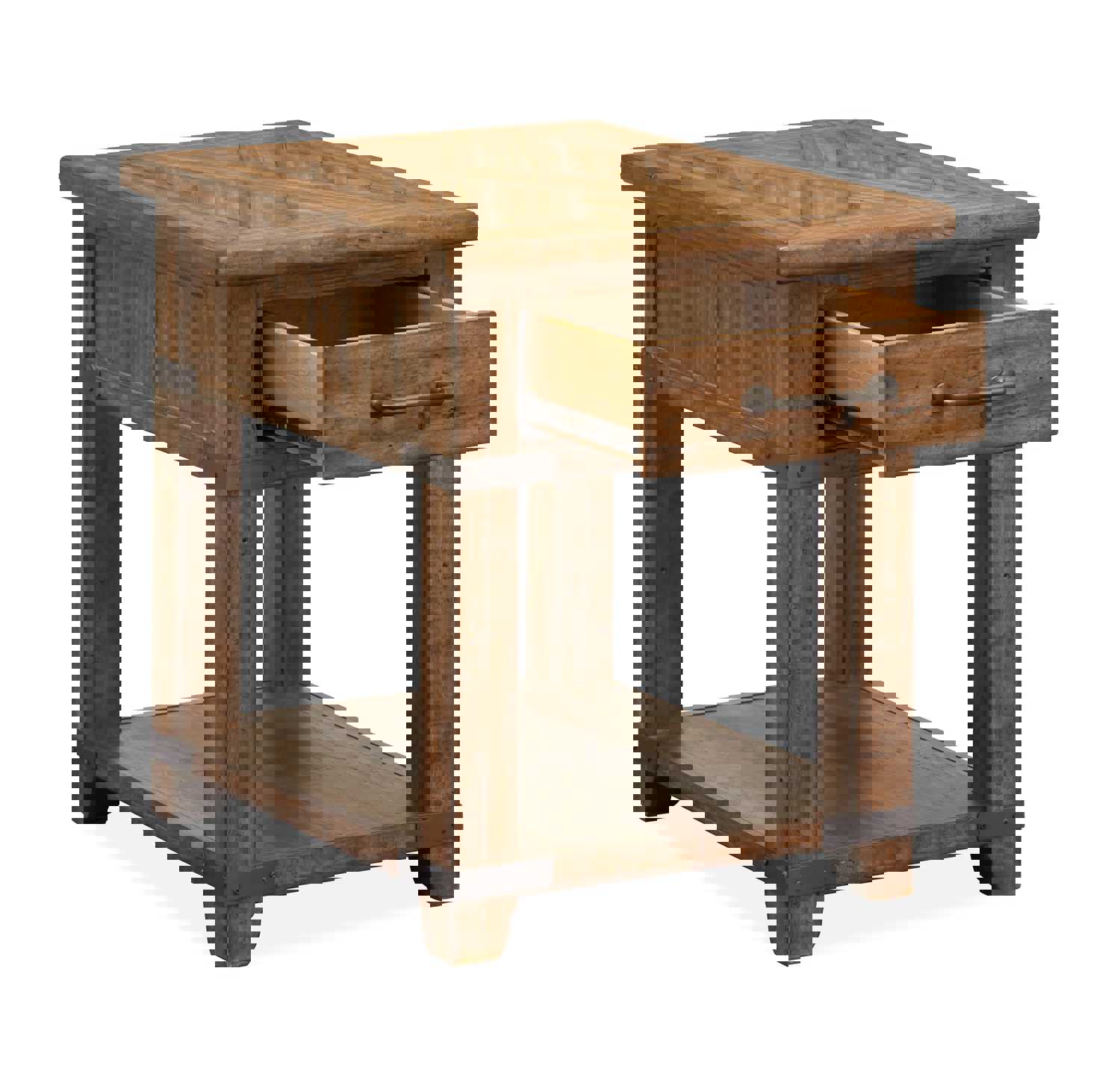 Chesterfield Rectangular End Table - Farmhouse Pinewood Design with Faux Forged Iron Accents