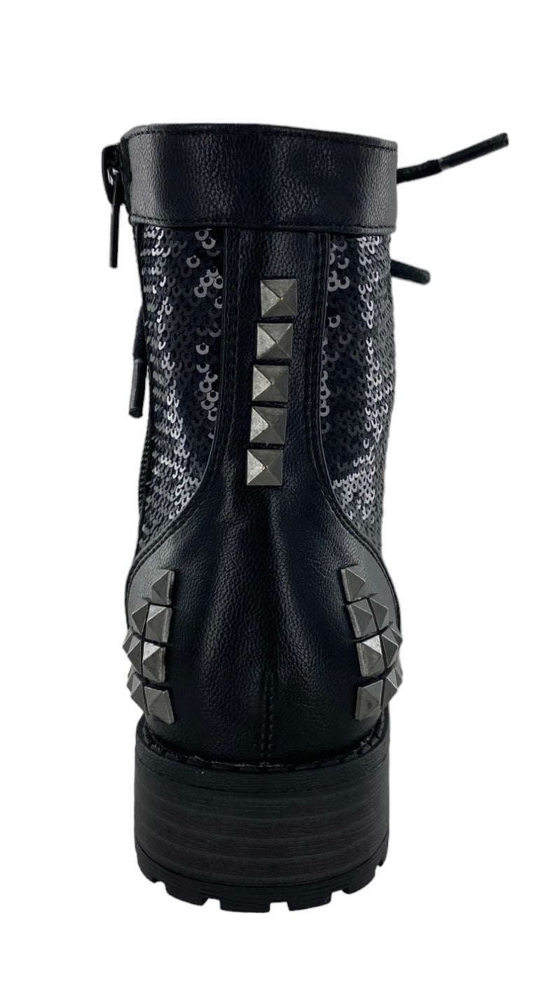 Gotta Flurt Girls Swag II G Black Sequin Short Shaft Combat Boot