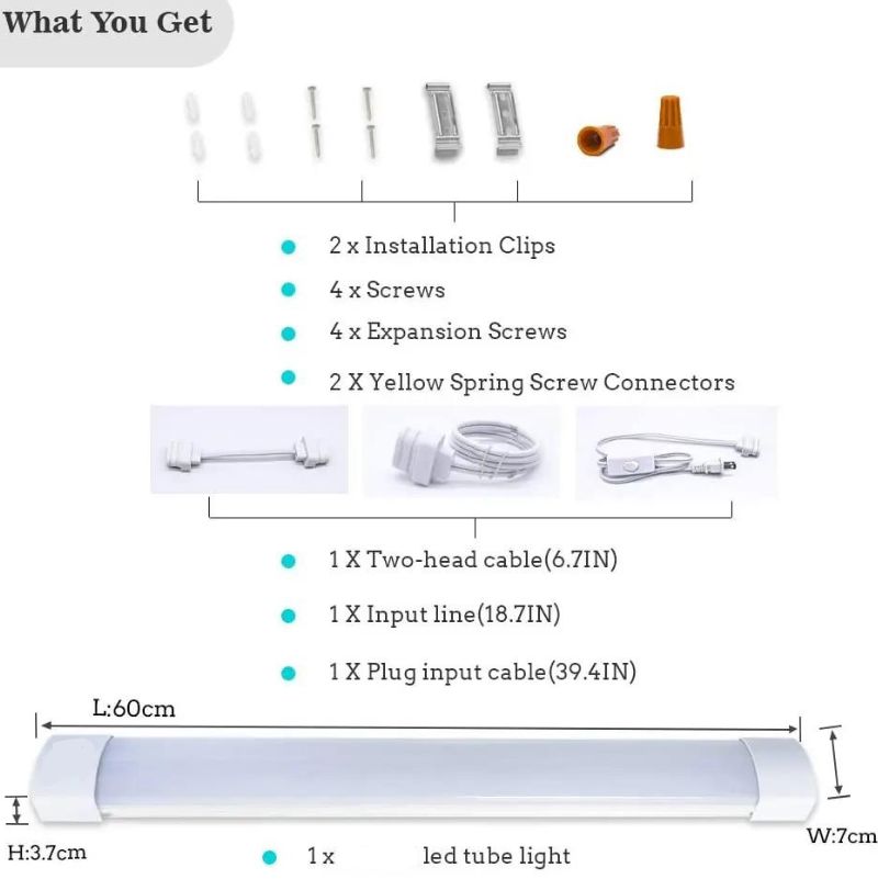 2ft LED Tri-proof Light - 18W, 5000K Daylight, 1800LM High Lumen, Flicker-Free, IP66 Waterproof