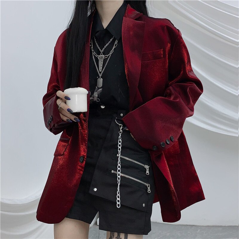 Yangelo StreetSuit Jacket Women Spring Autumn 2023 Vintage Office Lady Wine Red Blazer