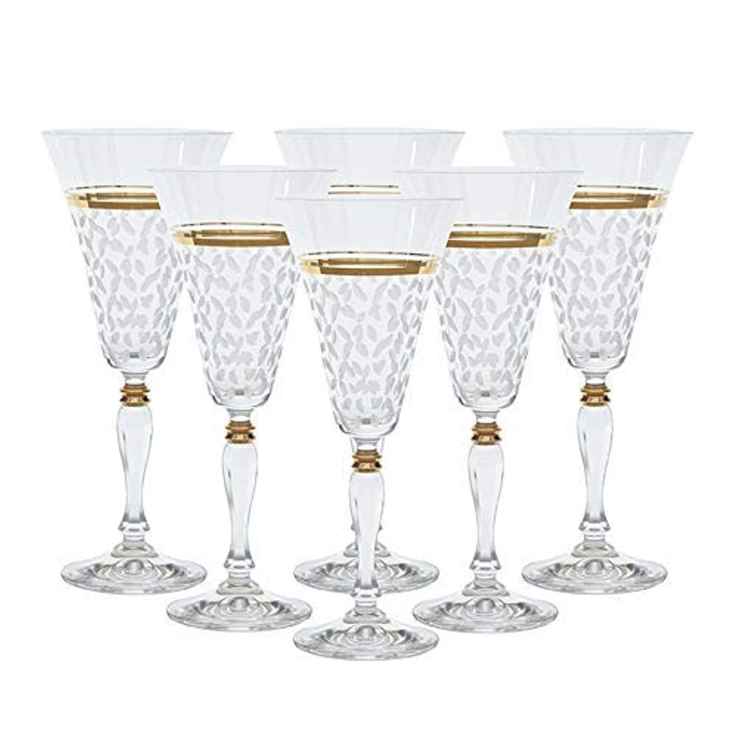 Crystal Set of 6 Handcrafted Red Wine Glasses with 24k Gold Trim