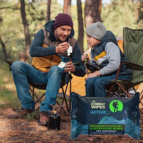Combat Wipes ACTIVE Outdoor Wet Wipes - Extra Thick & Biodegradable for Camping, Gym, and Backpacking