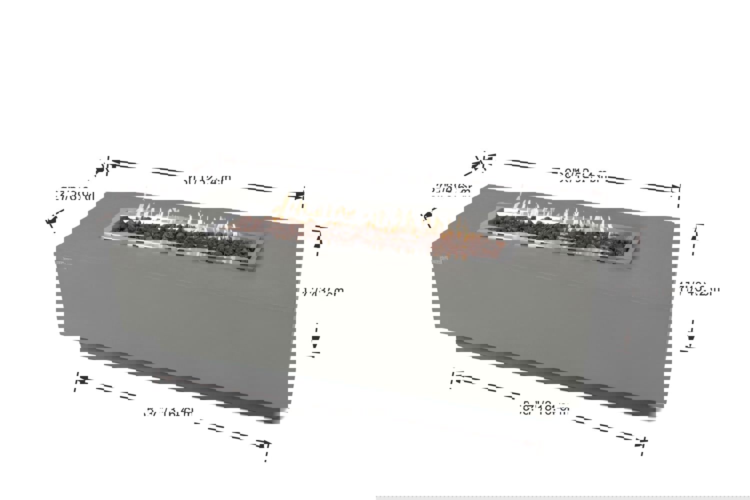 Granville Modern Smooth Concrete Rectangle Fire Pit Table - Light Gray