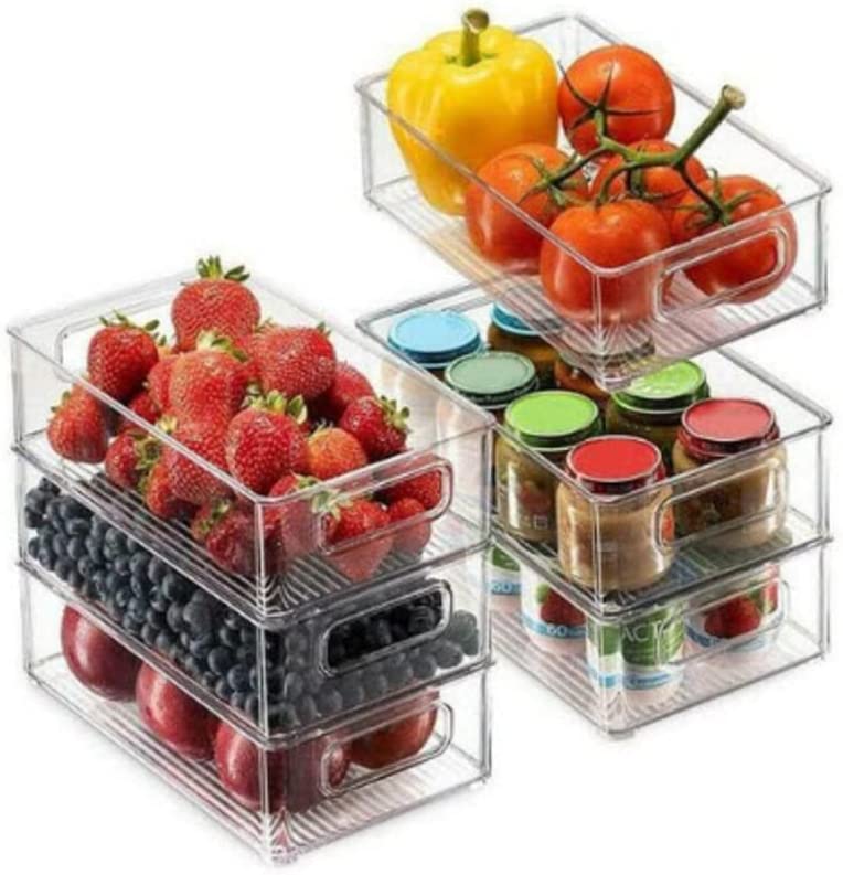 Ecowaare Plastic Refrigerator Organizer Bins, 6 Pack Clear Stackable Food Storage Bins