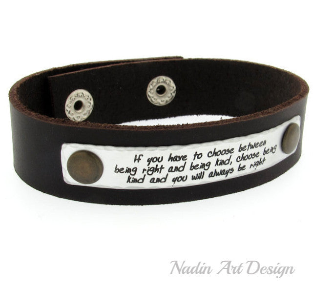 Personalized Quote Bracelet - Custom Engraved Leather Bracelet for Men