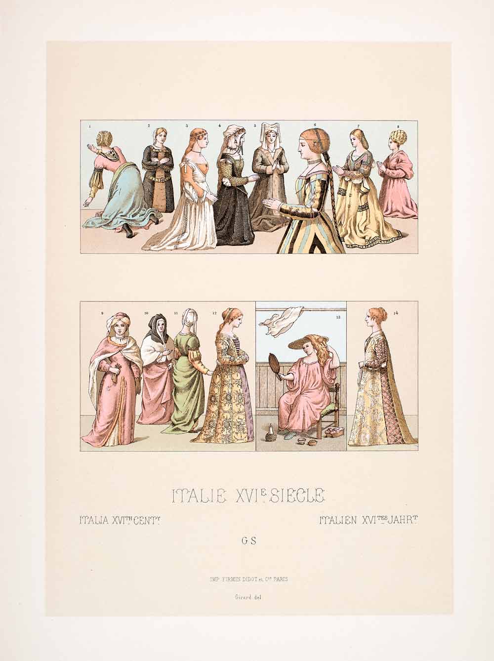 1888 Chromolithograph of 16th Century Italian Renaissance Fashion