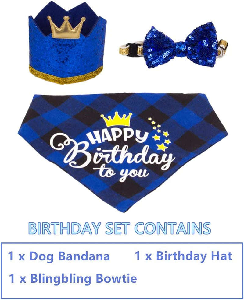 ADOGGYGO Dog Birthday Party Supplies Set with Hat, Bandana, and Bow Tie for Small to Medium Dogs