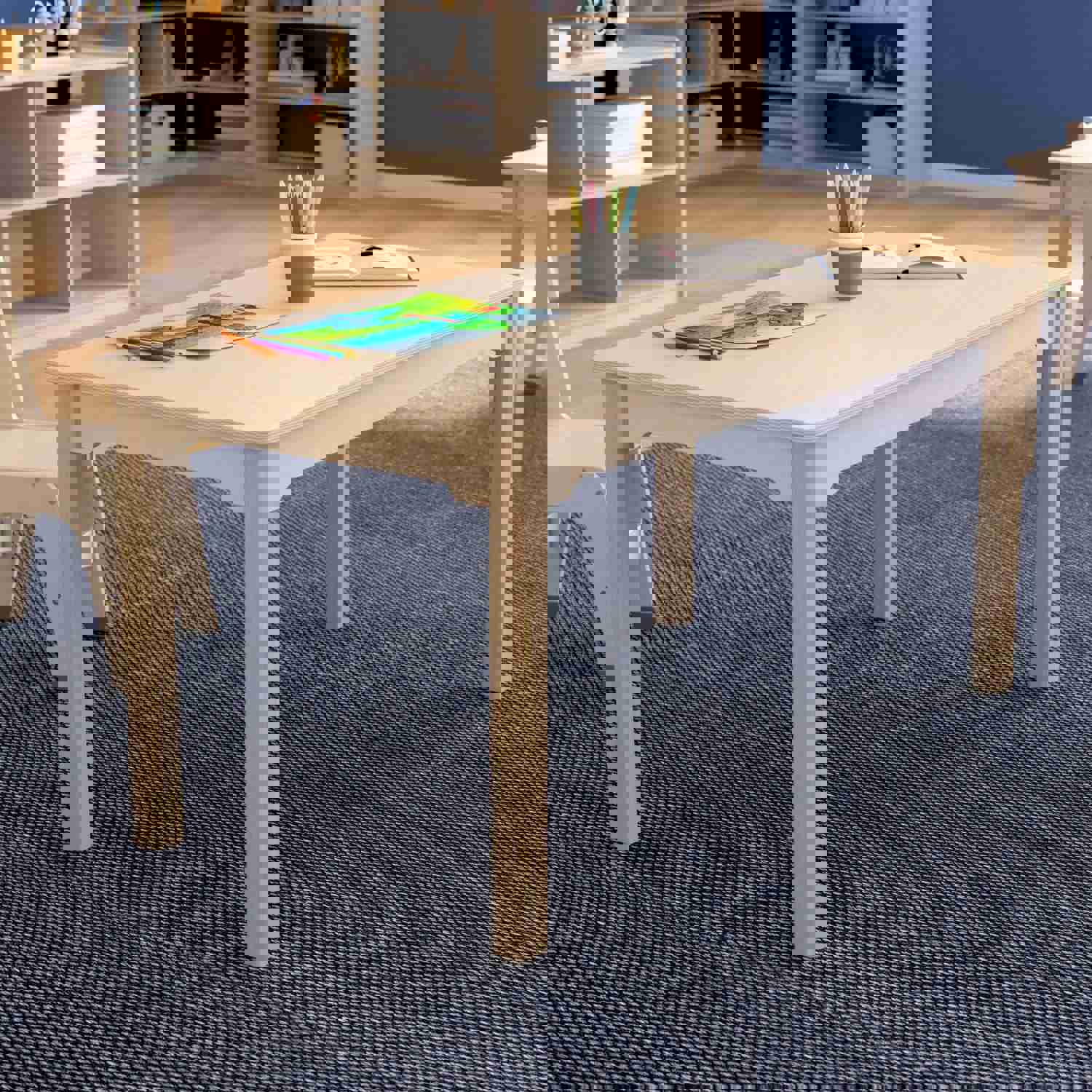 Bright Beginnings Commercial Grade Wooden Preschool Activity Table, Beech (23.5W x 47.25D x 21.25H)