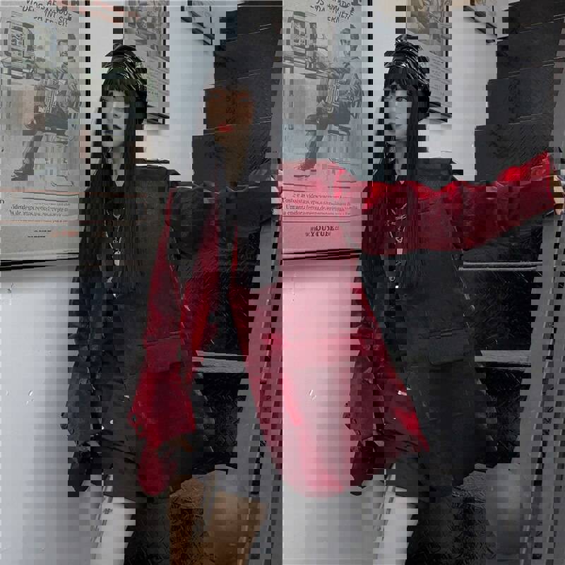 Yangelo StreetSuit Jacket Women Spring Autumn 2023 Vintage Office Lady Wine Red Blazer