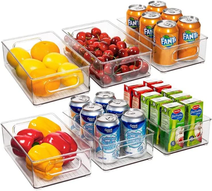 Ecowaare Plastic Refrigerator Organizer Bins, 6 Pack Clear Stackable Food Storage Bins