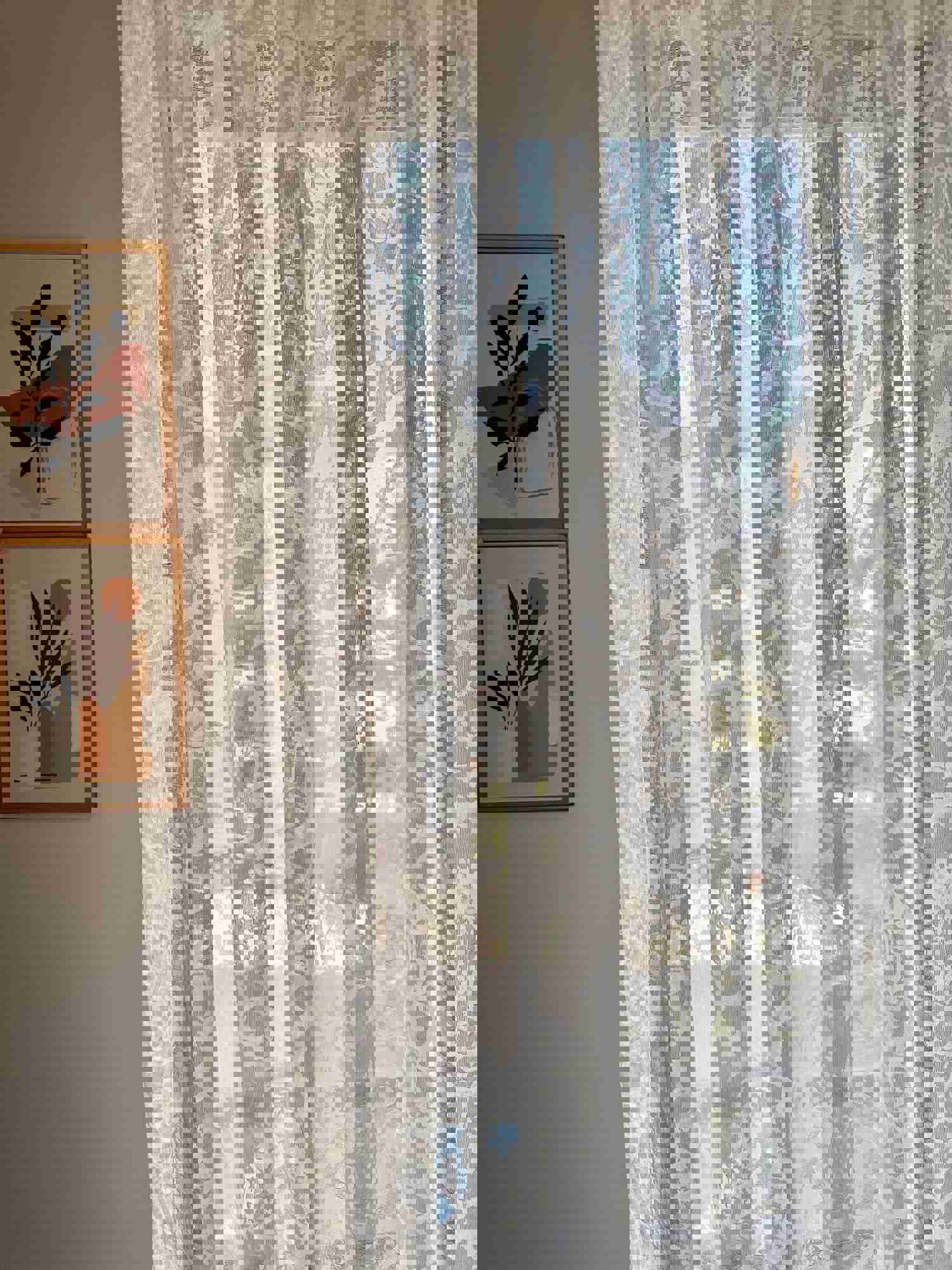 Triple French Pleated Off-White Custom Paisley Floral Sheer Curtain