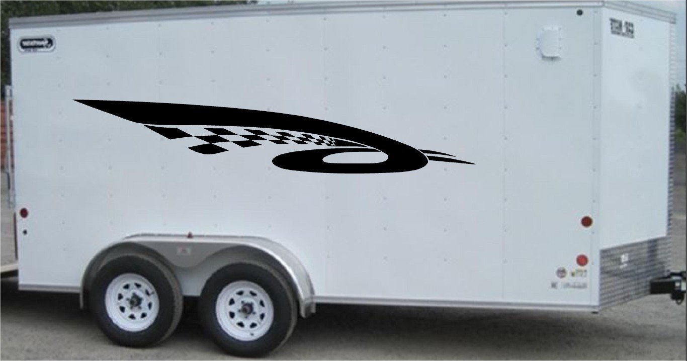 Checkered Racing Stripe Trailer Decal - High Gloss Vinyl Sticker for Cars and Trailers