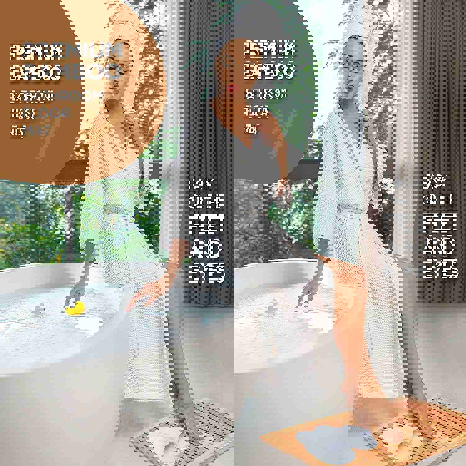 Bamb�si Premium Bamboo Bath Mat - Foldable Wood Shower Mat for Easy Storage, Non-Slip Bathroom Mat