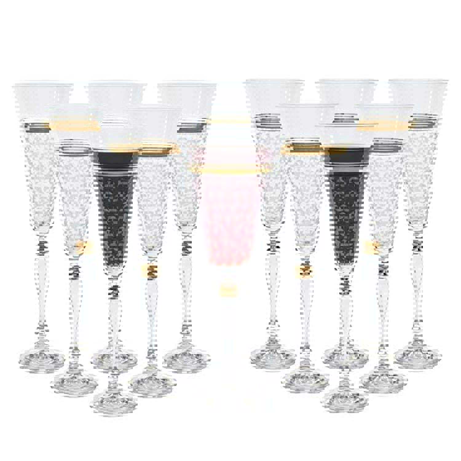 Crystal Set of 6 Handcrafted Red Wine Glasses with 24k Gold Trim