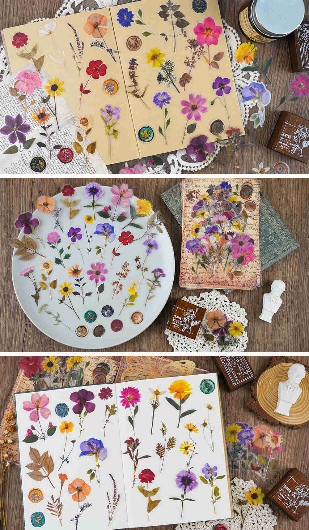 Knaid Pressed Flower Themed Stickers Set (320 Pieces) - Floral Botanical Journaling Stickers for Scrapbooking