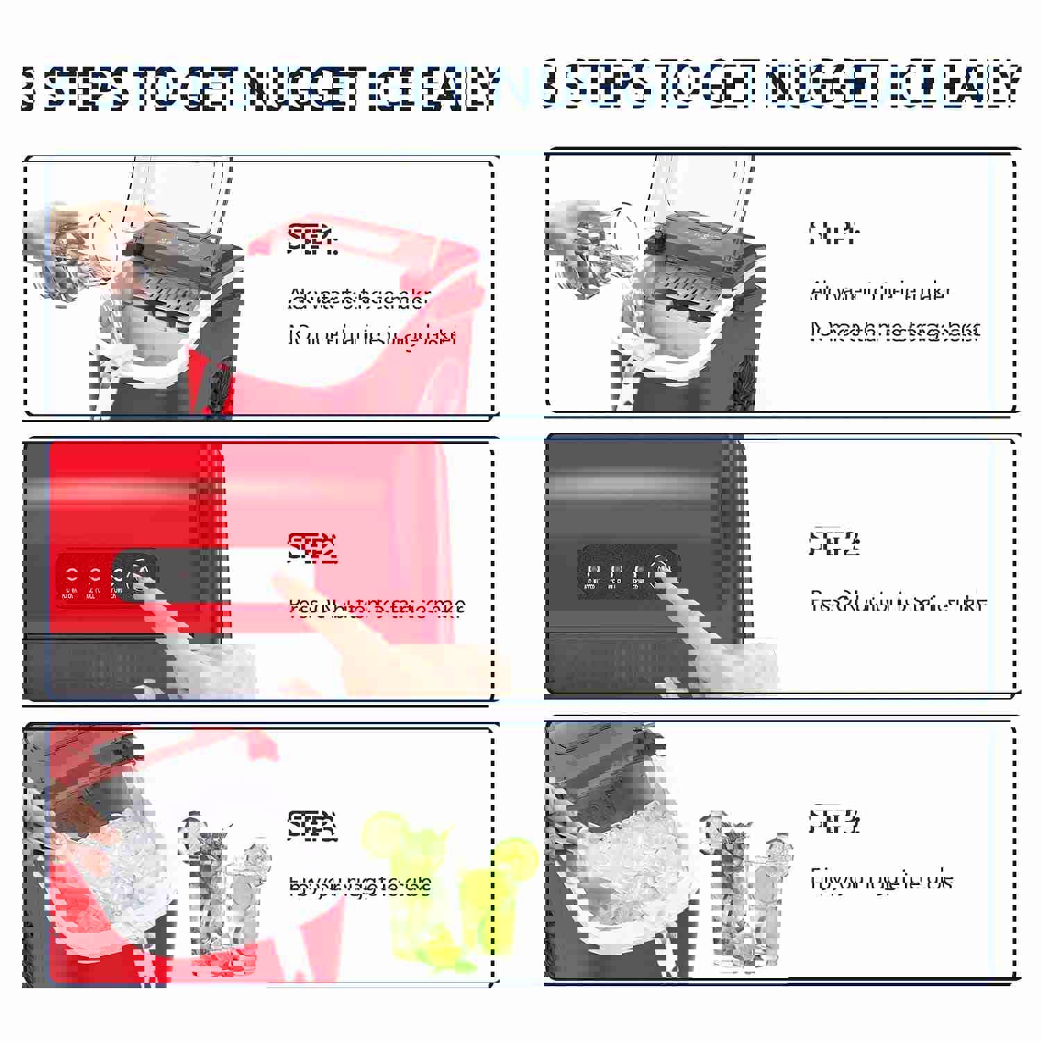 Fast Ice Maker Countertop with Handle, 9 Cubes in 6 Mins, 26Lbs/24H, Self-Cleaning Portable Ice Machine for Home/Kitchen/Office, Red