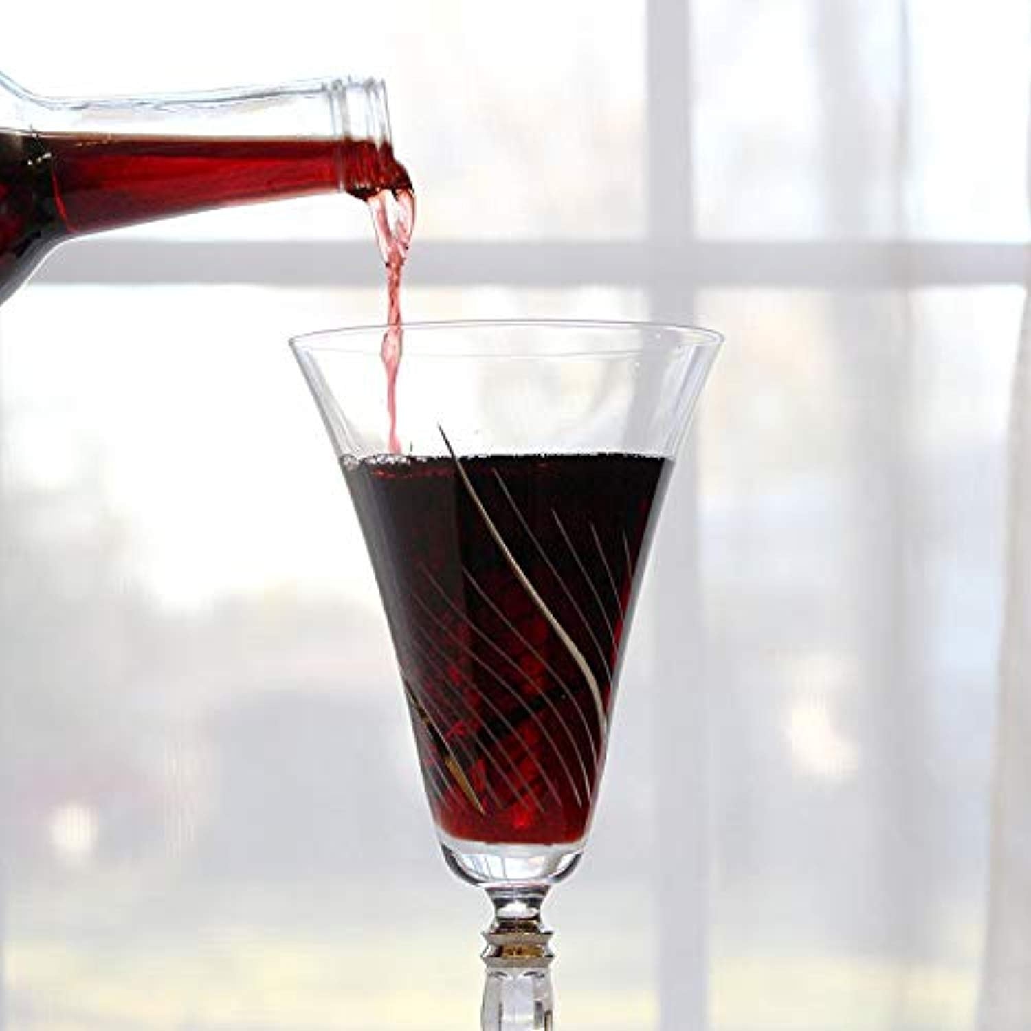 Set of 6 Handcrafted Bohemian Red Wine Crystal Glasses with Real Platinum Detailing