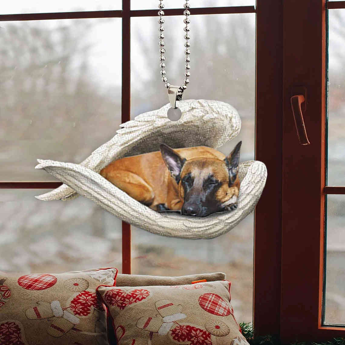 Malinois Sleeping Angel Wing - Memorial Dog Lover Rear View Mirror Car Accessory