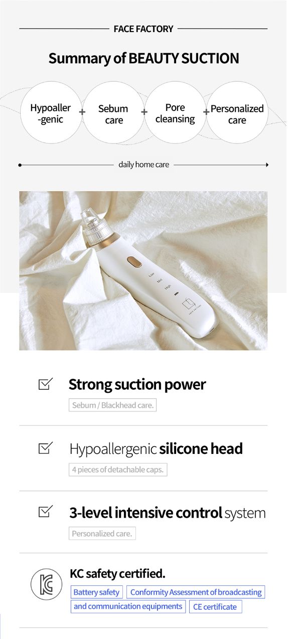 FACE FACTORY BEAUTY SUCTION - Korean Premium Blackhead Remover Vacuum for Pore Sebum Removal