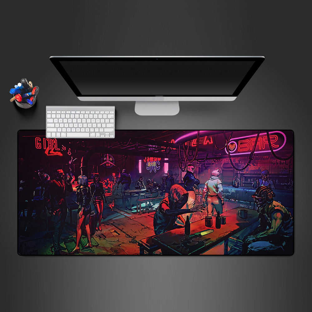 Cyberpunk Bar Design Gaming Mouse Pad - M-XXL Size, Non-Slip Rubber Base