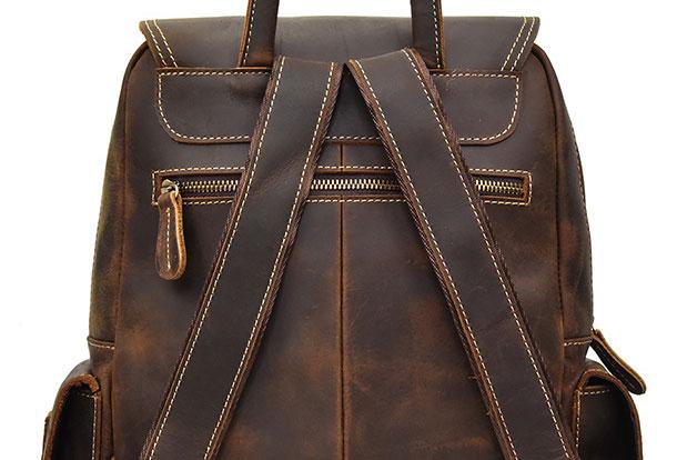 Premium Leather Men's Travel Backpack - Large Coffee Backpack with 13-inch Laptop Compartment