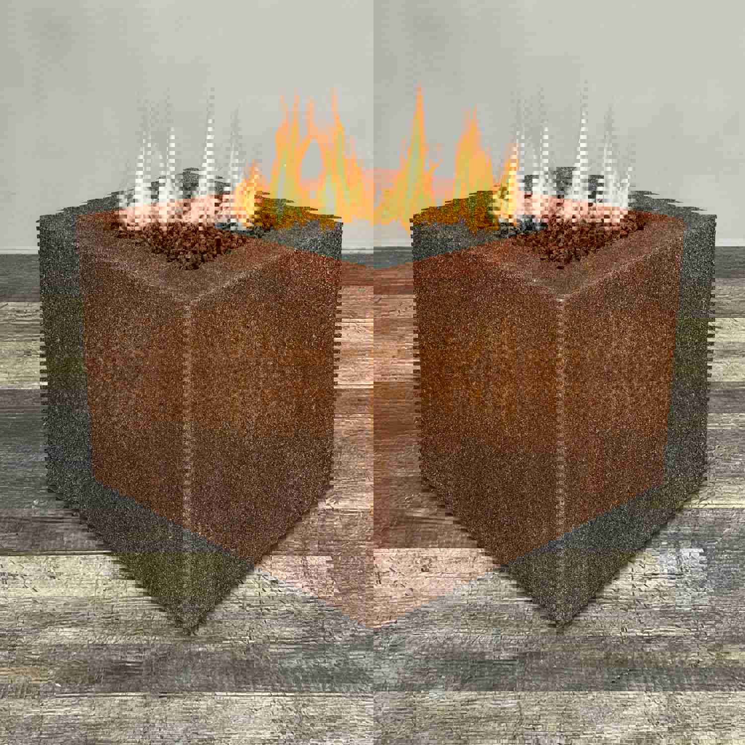 Starfire Designs Metal Gravity 45 Square Corten Steel Gas Fire Pit with Propane Tank Access Door