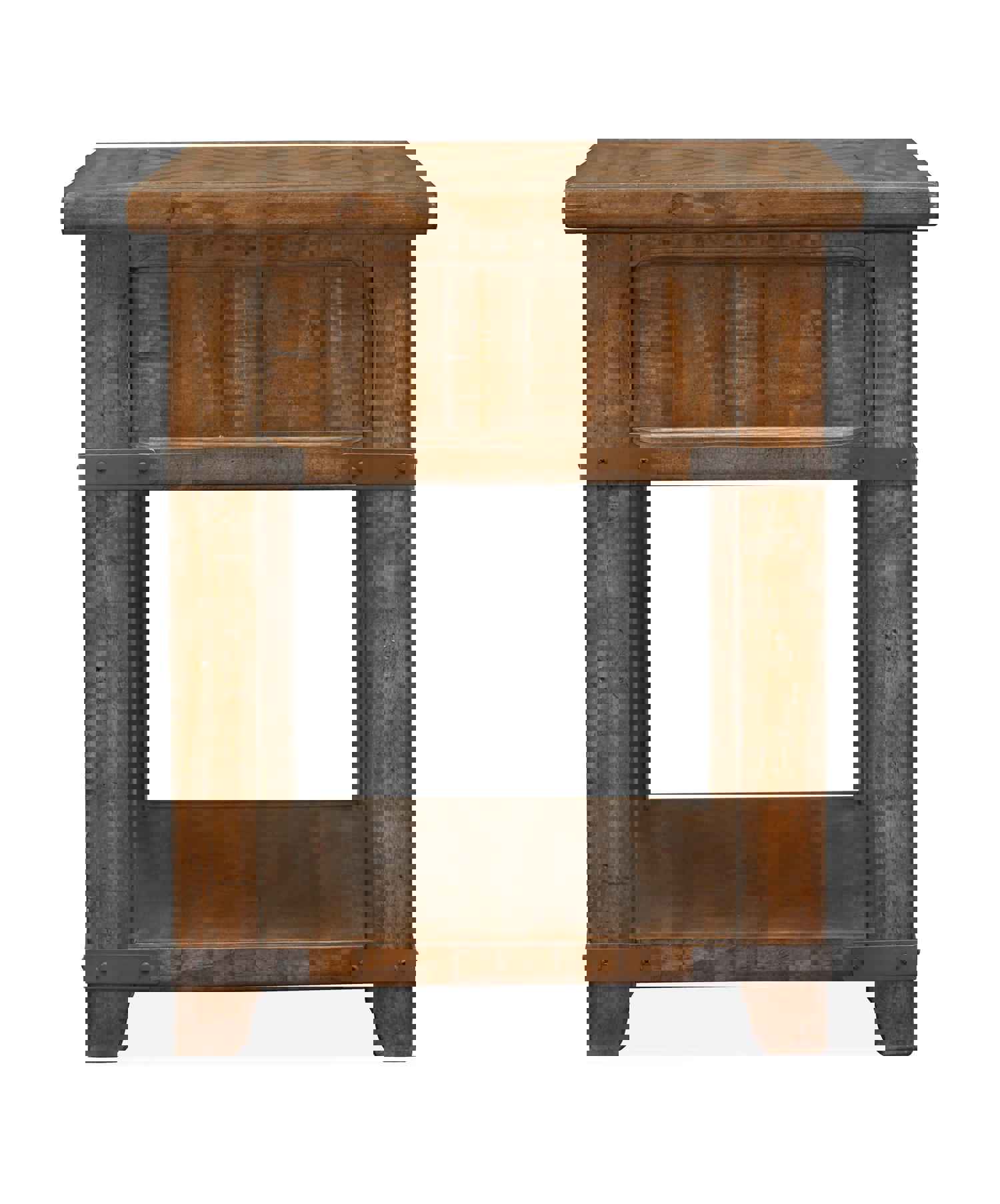 Chesterfield Rectangular End Table - Farmhouse Pinewood Design with Faux Forged Iron Accents