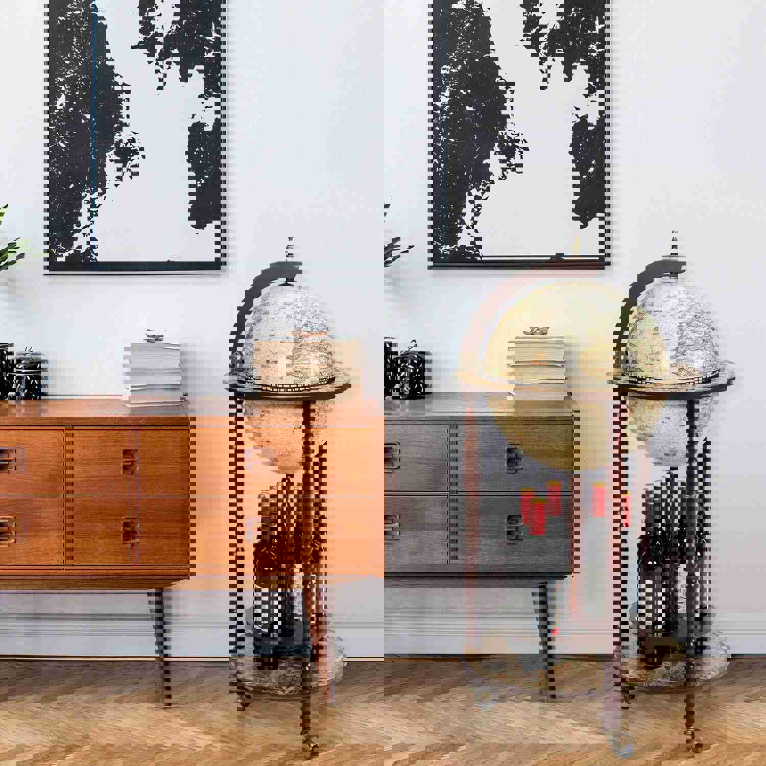 Premium Freestanding Vintage Globe Wine Bar Stand Cart