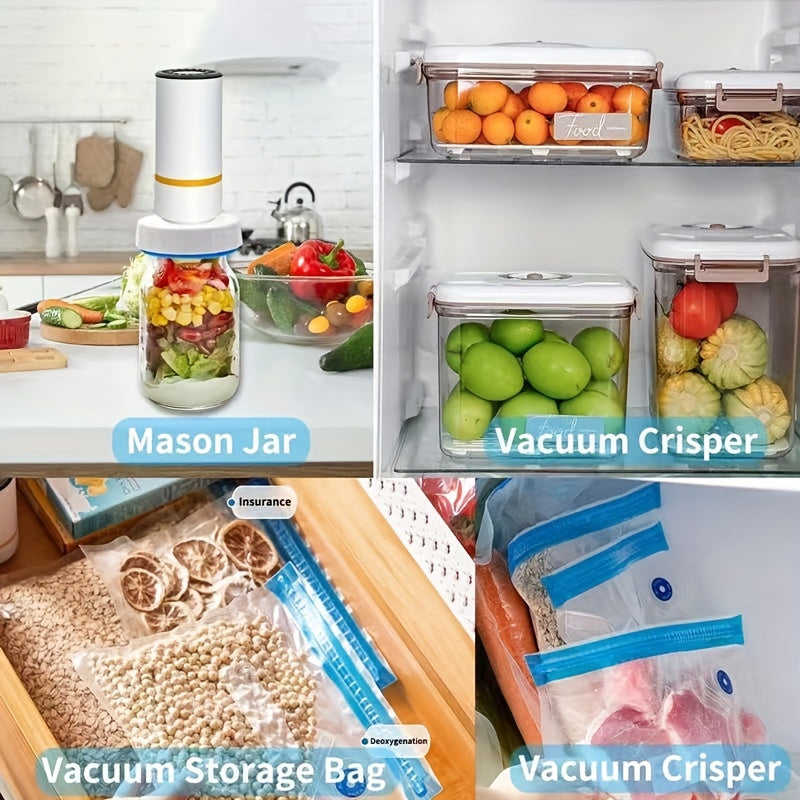 1set Electric Mason Jar Vacuum Sealer Kit - Handheld Food Vacuum Saver for Storage