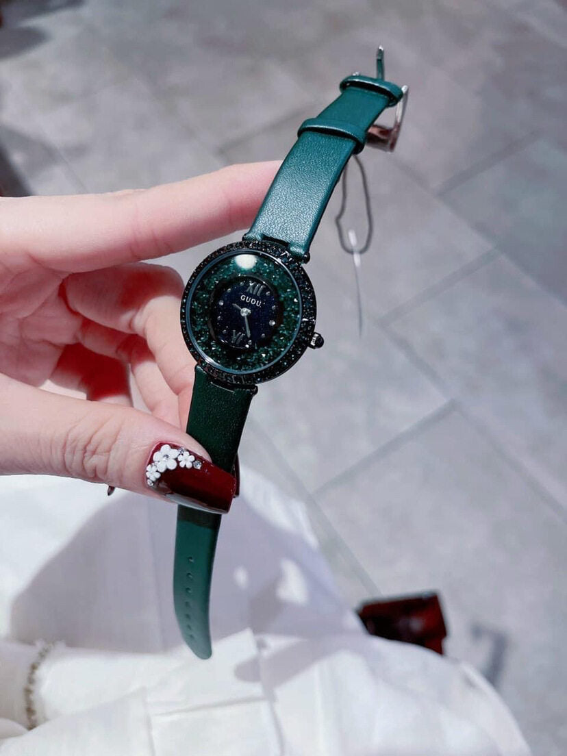 GUOU 8217 New Online Celebrity Tiktok Same Starry Sky Watch Women's Fashion Trend Diamond Inlaid Korean Version Full Diamond Female Watch for Students