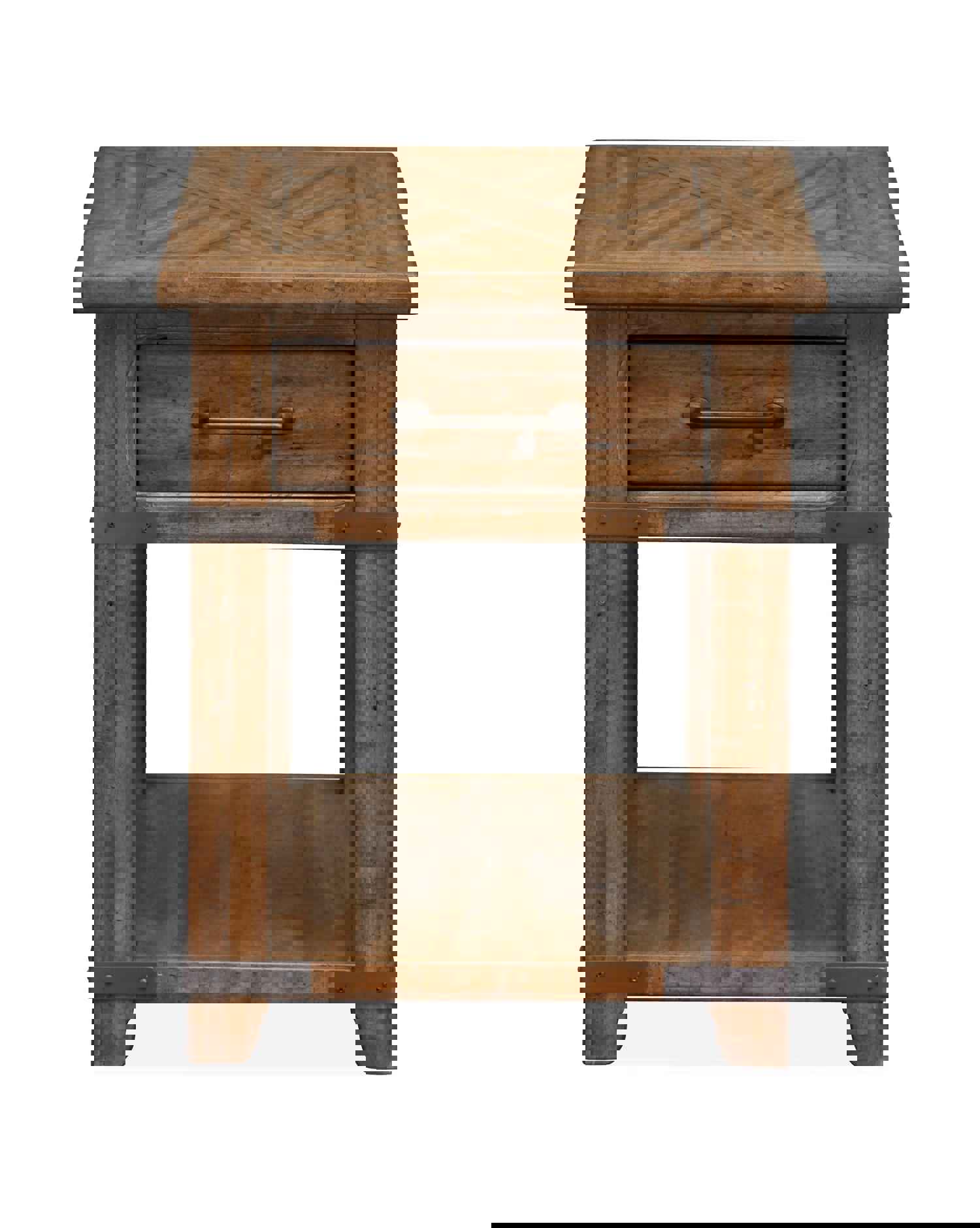 Chesterfield Rectangular End Table - Farmhouse Pinewood Design with Faux Forged Iron Accents