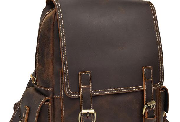 Premium Leather Men's Travel Backpack - Large Coffee Backpack with 13-inch Laptop Compartment