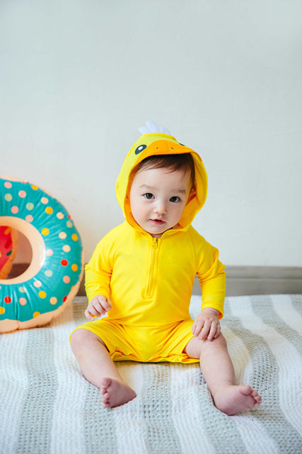 Duckling Yellow Hoodie Baby 3/4 Sleeve Swimsuit