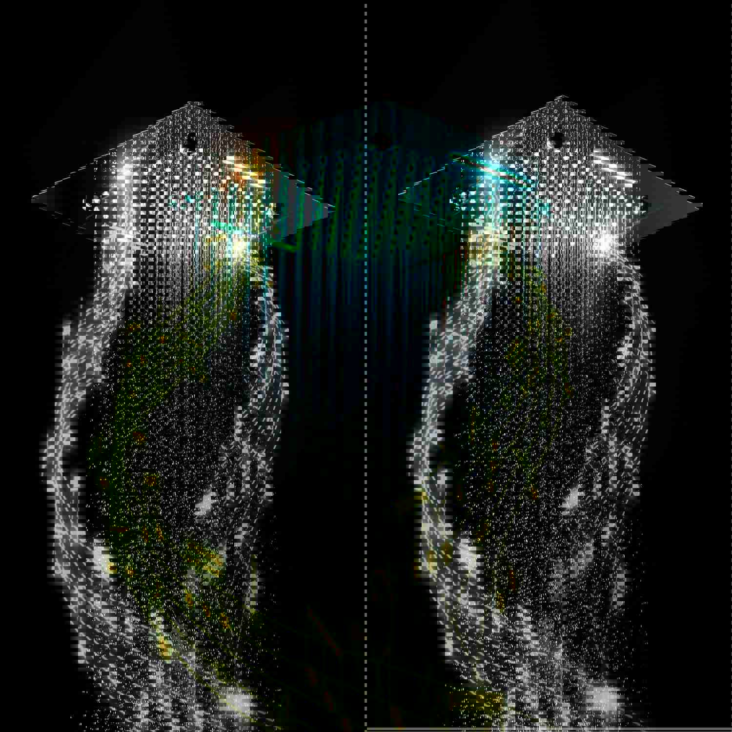 MONACO BLACK 20x20 Complete Luxury LED Music Shower Set with Rainfall, Waterfall, Mist Spray and 6x Body Jets