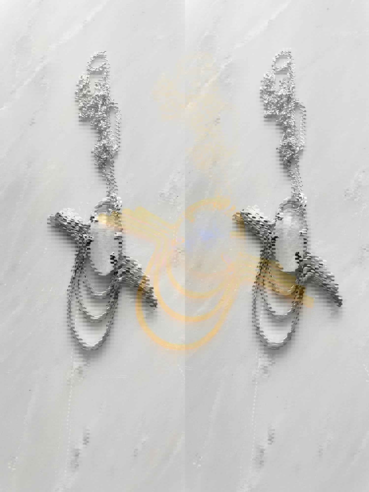 Moonstone Nouveau Pendant Necklace - Handcrafted Brass & Rainbow Moonstone