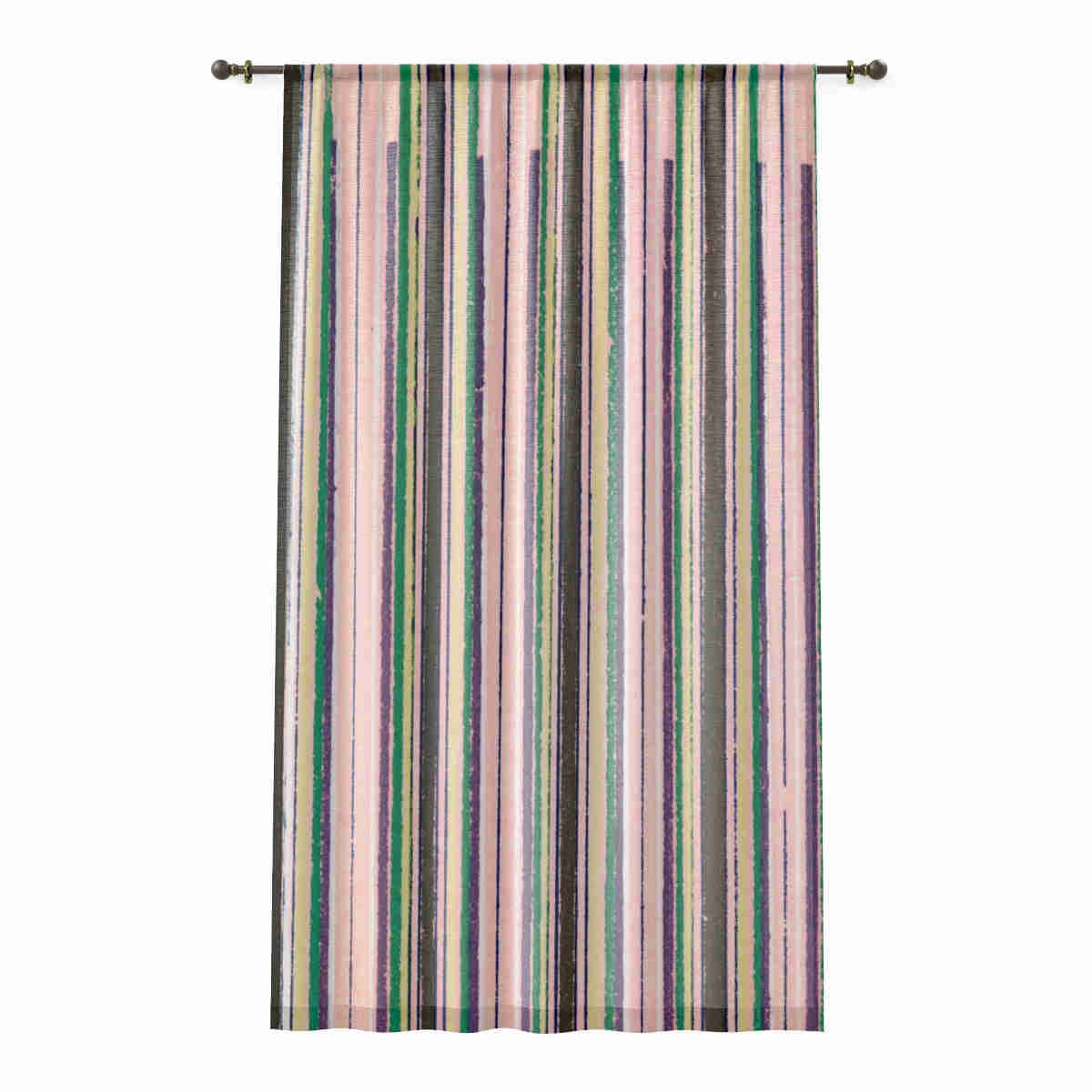 Vintage Japanese Woodblock Print Striped Sheer Window Curtain
