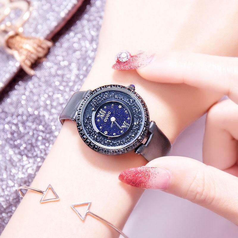 GUOU 8217 New Online Celebrity Tiktok Same Starry Sky Watch Women's Fashion Trend Diamond Inlaid Korean Version Full Diamond Female Watch for Students