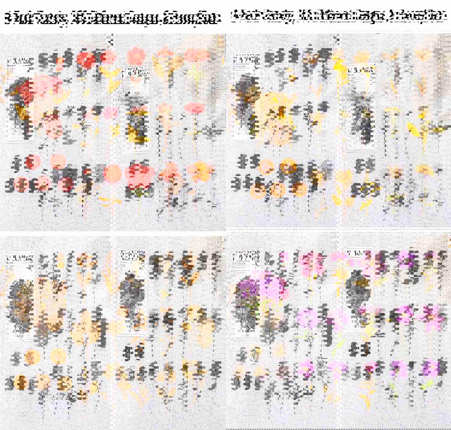 Knaid Pressed Flower Themed Stickers Set (320 Pieces) - Floral Botanical Journaling Stickers for Scrapbooking