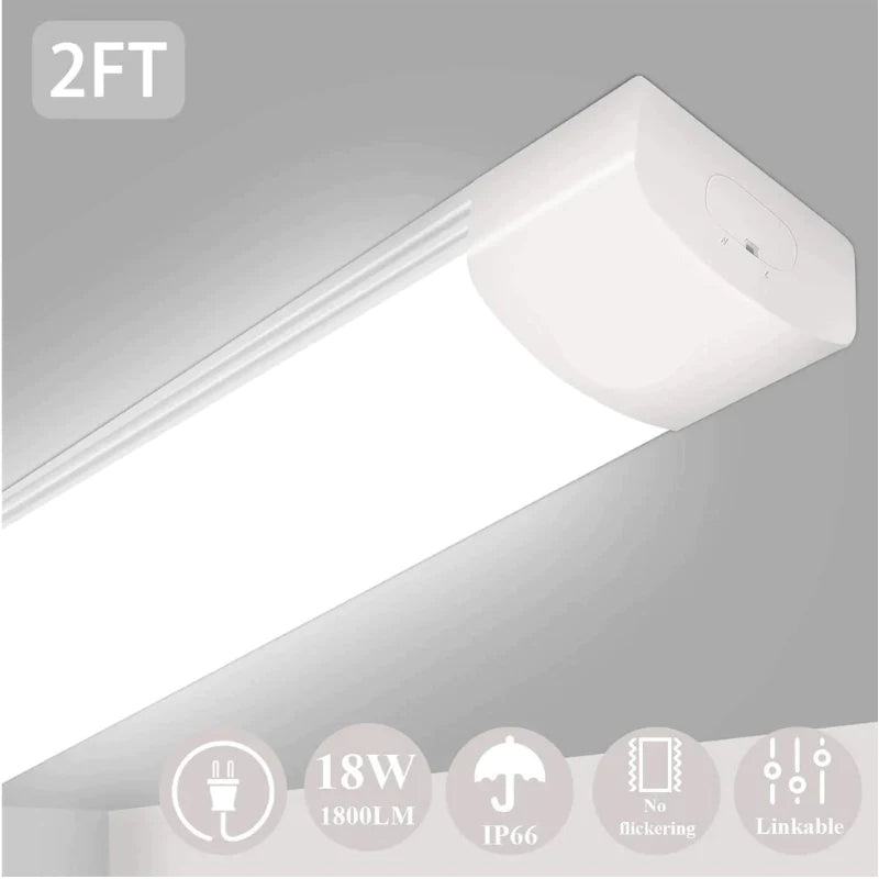 2ft LED Tri-proof Light - 18W, 5000K Daylight, 1800LM High Lumen, Flicker-Free, IP66 Waterproof