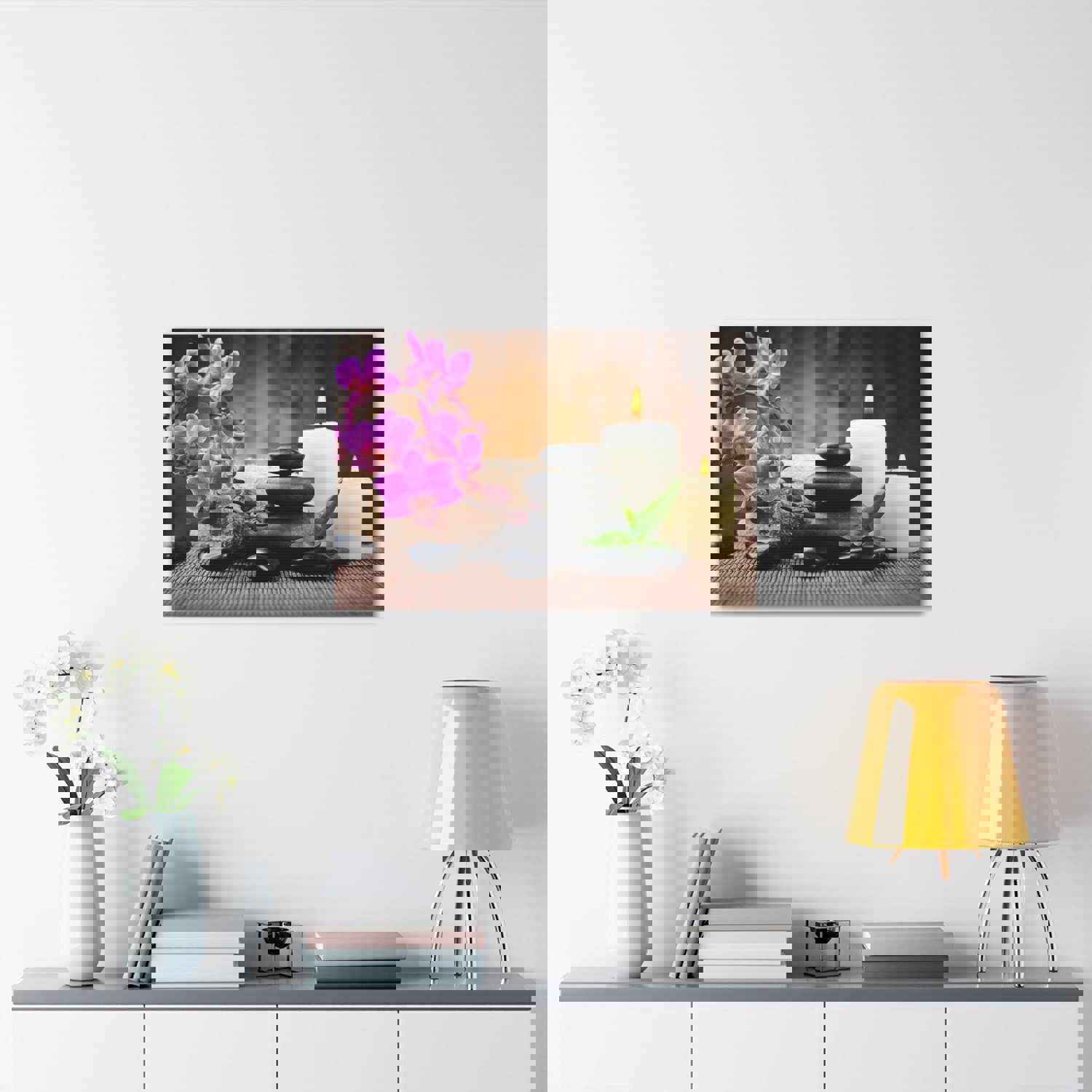 Stones and Bamboo Forest Floral Nature Photography Canvas Wall Art for Home Decor