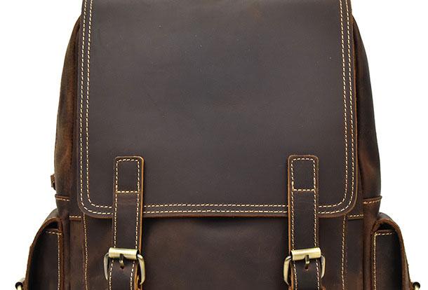 Premium Leather Men's Travel Backpack - Large Coffee Backpack with 13-inch Laptop Compartment