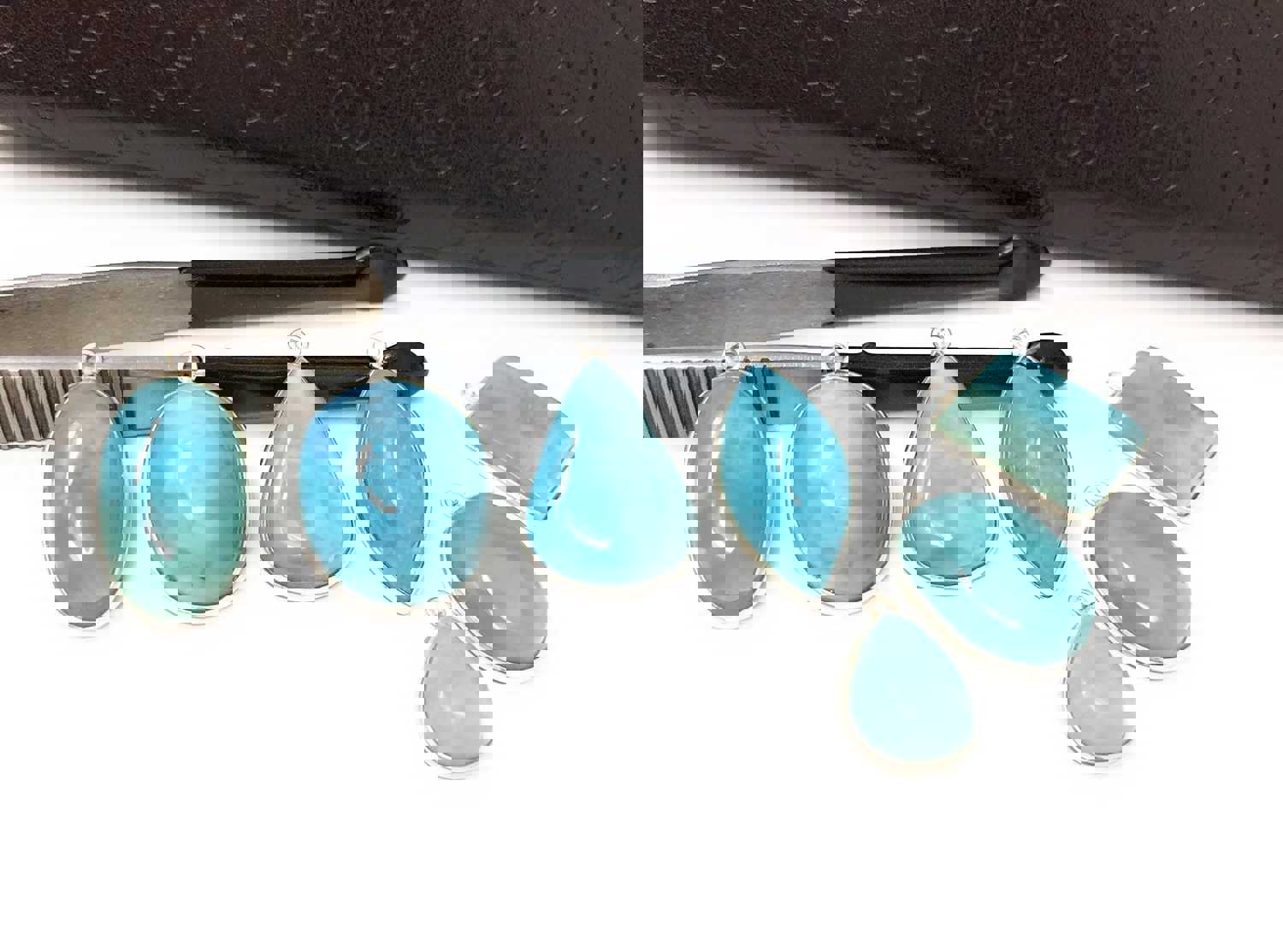 7 Pc AAA Grade Larimar Gemstone Charms, Sterling Silver DIY Jewelry Supplies