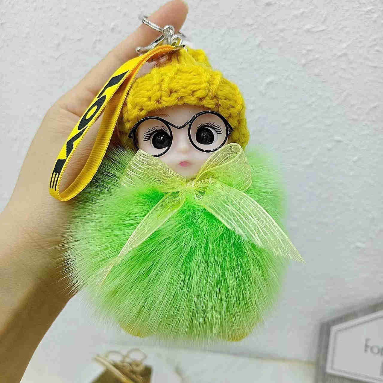 Real Fur Fox Fur Ball Pendant with Big Eyes Doll Plush Keychain