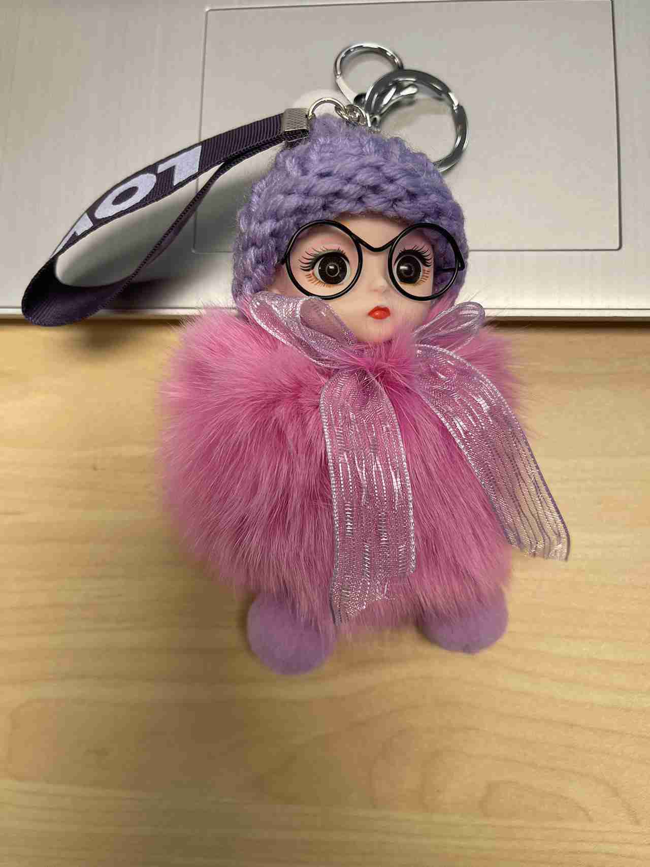 Real Fur Fox Fur Ball Pendant with Big Eyes Doll Plush Keychain