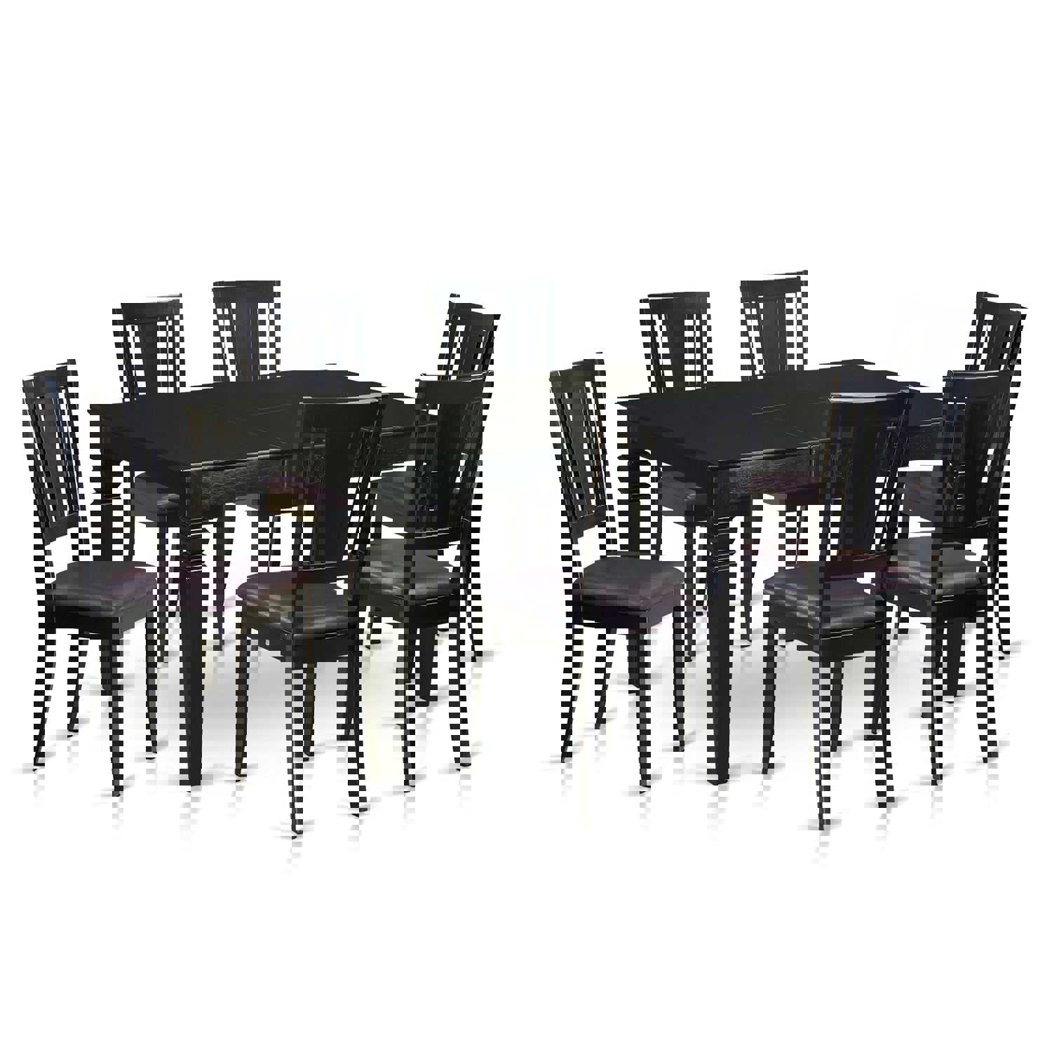East West Furniture 7-Piece Dining Table Set with Rectangle Table and 6 Faux Leather Chairs, Black