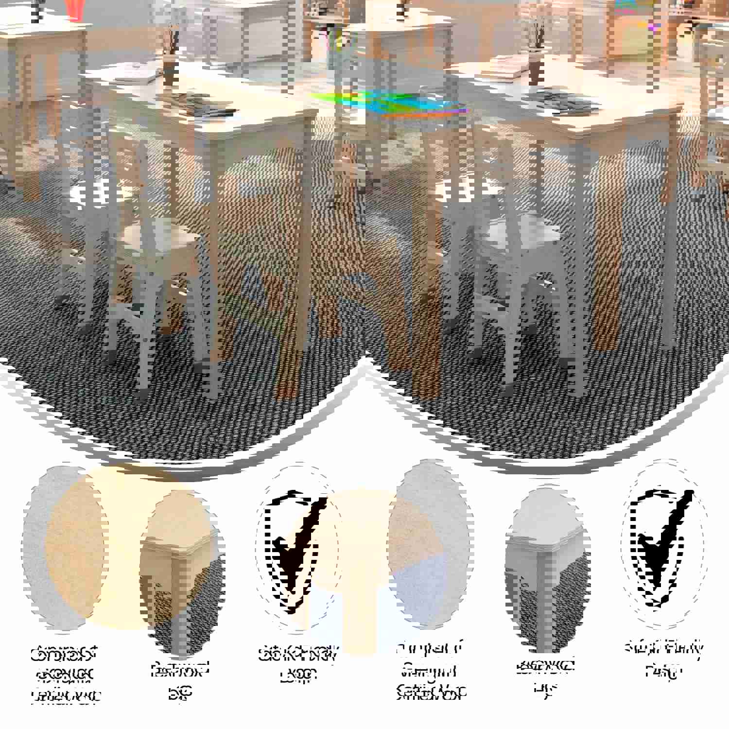Bright Beginnings Commercial Grade Wooden Preschool Activity Table, Beech (23.5W x 47.25D x 21.25H)